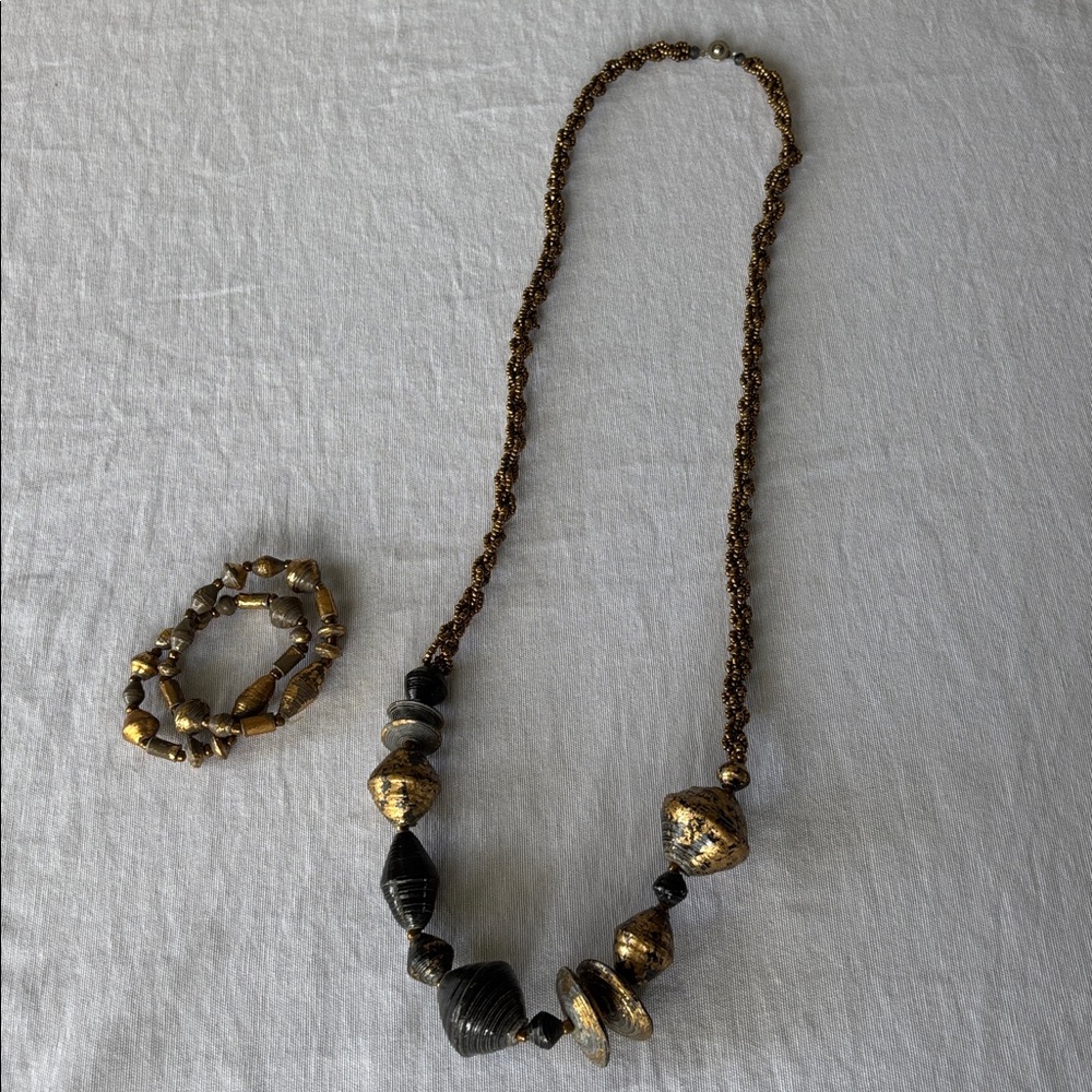 Chic Gold and Gray Beaded Jewelry Set from 31 Bits